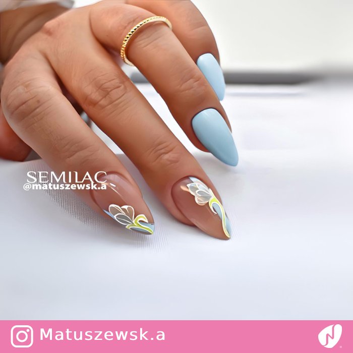 Flower Design on Baby Blue Nails